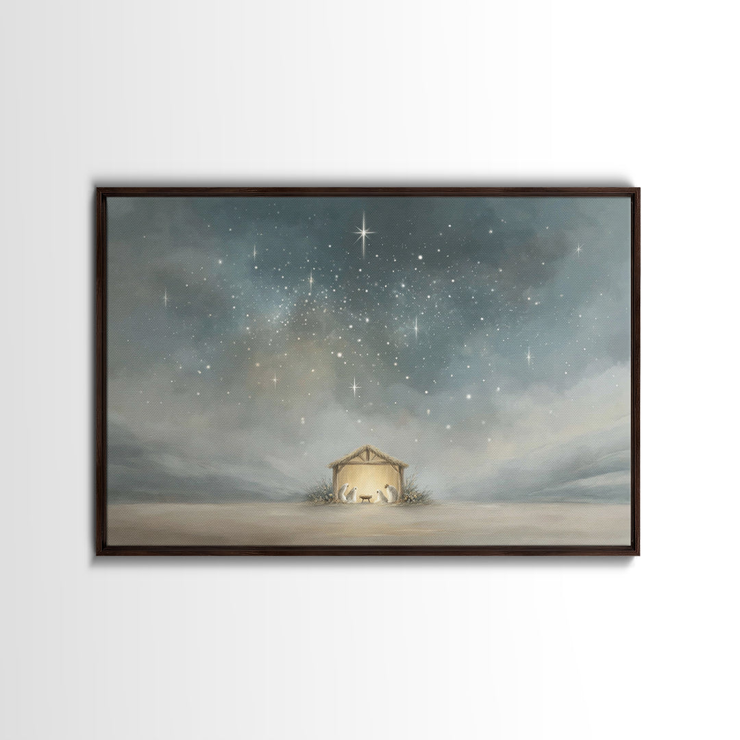 Holy Night Shelter | Framed Canvas Print | Christian Art Canvas | Christmas Art Work | Christian Christmas Art | Christian Wall Art | Chris