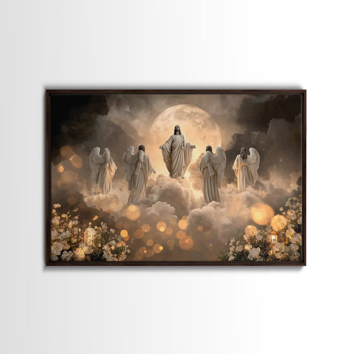 Moonlit Ascension, Framed Canvas Print, Christian Art Canvas, Jesus Painting, Christian Wall Art, Moody Christian Art, Large Jesus Painting