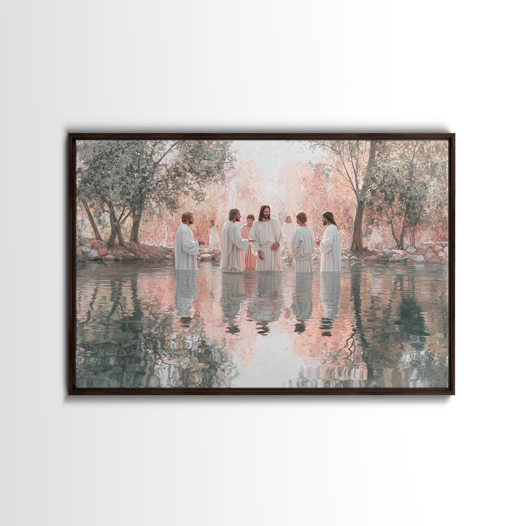 Sacred Waters Gathering – Framed Canvas Print – Christian Art Canvas – Jesus Painting – Christian Wall Art – Large Christian Art – Christia