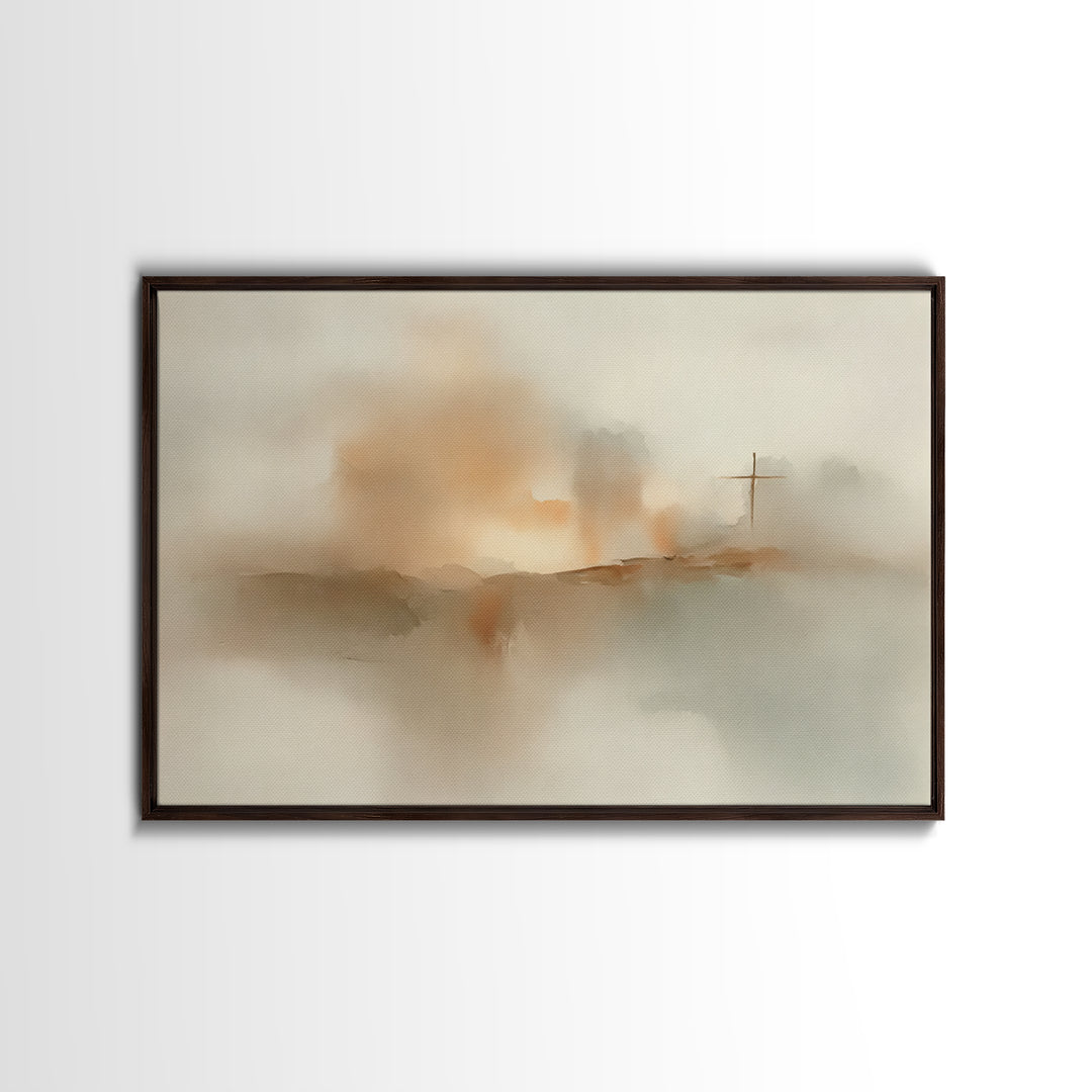 Silent Cross Dawn – Framed Canvas Print – Christian Wall Art – Christian Art Canvas – Abstract Christian Art – Subtle Christian Paintings