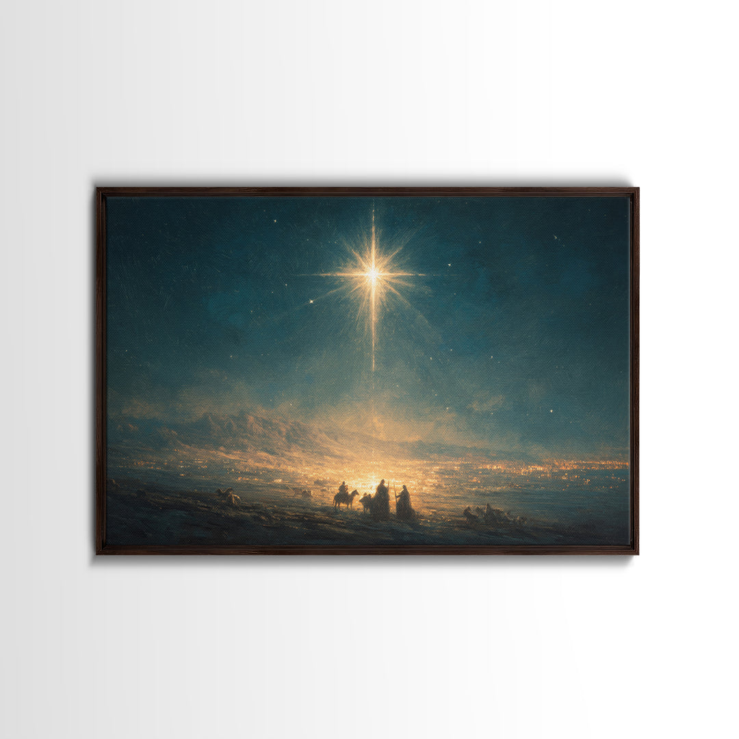 Midnight Star Calling – Framed Canvas Print – Christian Christmas Art – Christian Art Canvas – Christmas Wall Art – Moody Christian Art