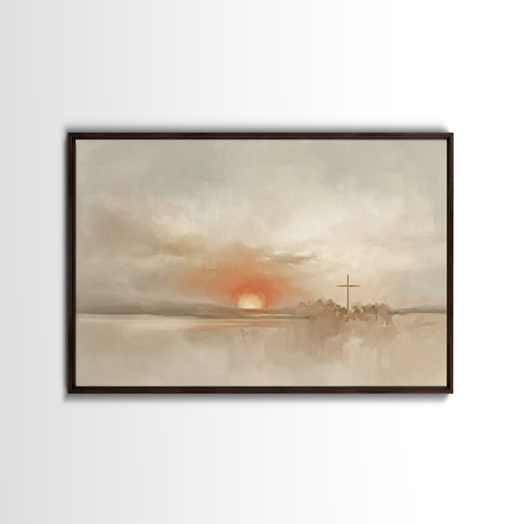 Soft Horizon Grace, Framed Canvas Print, Minimalist Christian Art, Christian Wall Art, Christian Art Canvas, Subtle Christian Art, Christia
