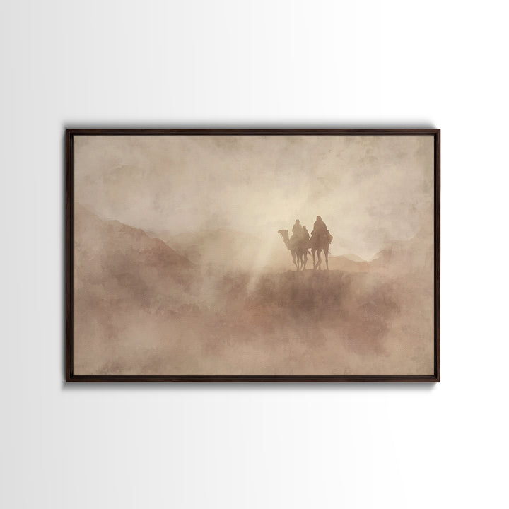 Misty Caravan Dawn, Framed Canvas Print, Christian Art Canvas, Christian Wall Art, Vintage Christian Art, Moody Christian Art