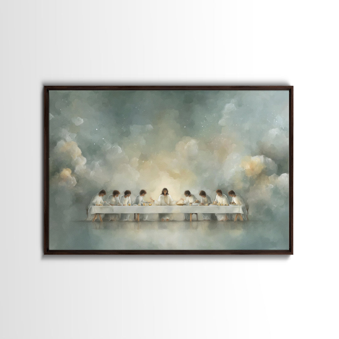 Celestial Supper Peace – Framed Canvas Print – Christian Art Print – Abstract Christian Art – Christian Wall Art – Jesus Painting – White C