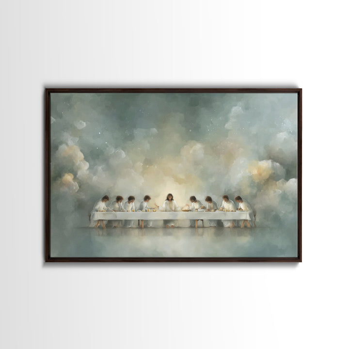 Celestial Supper Peace – Framed Canvas Print – Christian Art Print – Abstract Christian Art – Christian Wall Art – Jesus Painting – White C