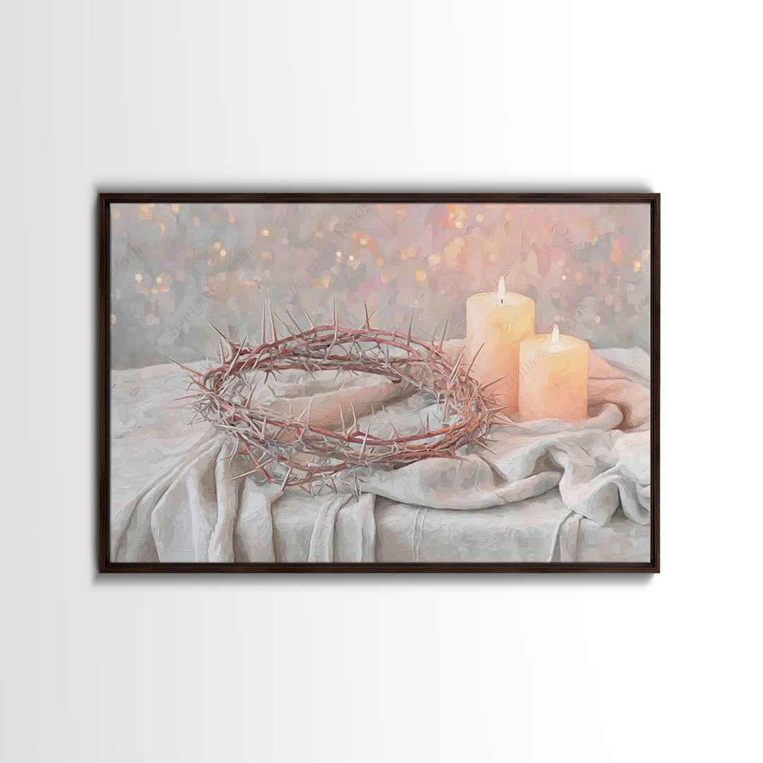 Crown Of Thorns Reverence, Framed Canvas Print, Christian Wall Art, Christian Art Canvas, Christian Art Gift, Christian Painting, Christian