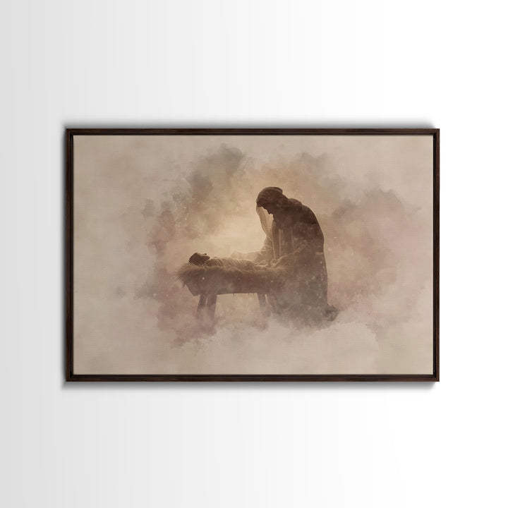 Sacred Manger Calm | Framed Canvas Print | Christian Art Canvas | Jesus Christmas Art | Christmas Wall Art | Subtle Christian Art | Christi
