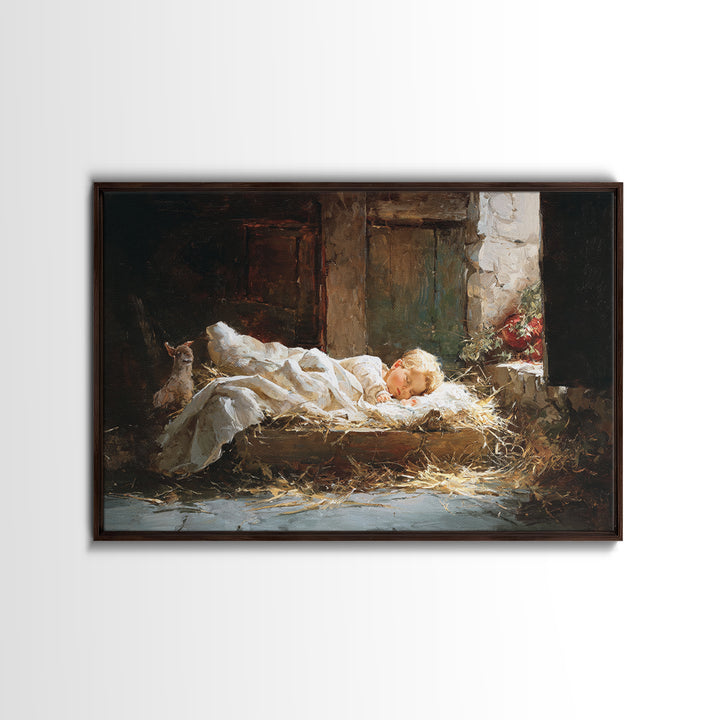 Gentle Nativity Hush | Framed Canvas Print | Christian Art Print | Christmas Wall Art | Jesus Art Print | Subtle Christian Art | Christian