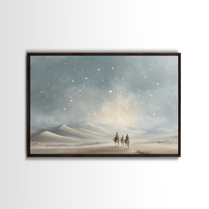 Desert Night Journey, Framed Canvas Print, Christian Art Prints, Jesus Painting, Christmas Art Prints, Christian Decor For Home, Modern Chr