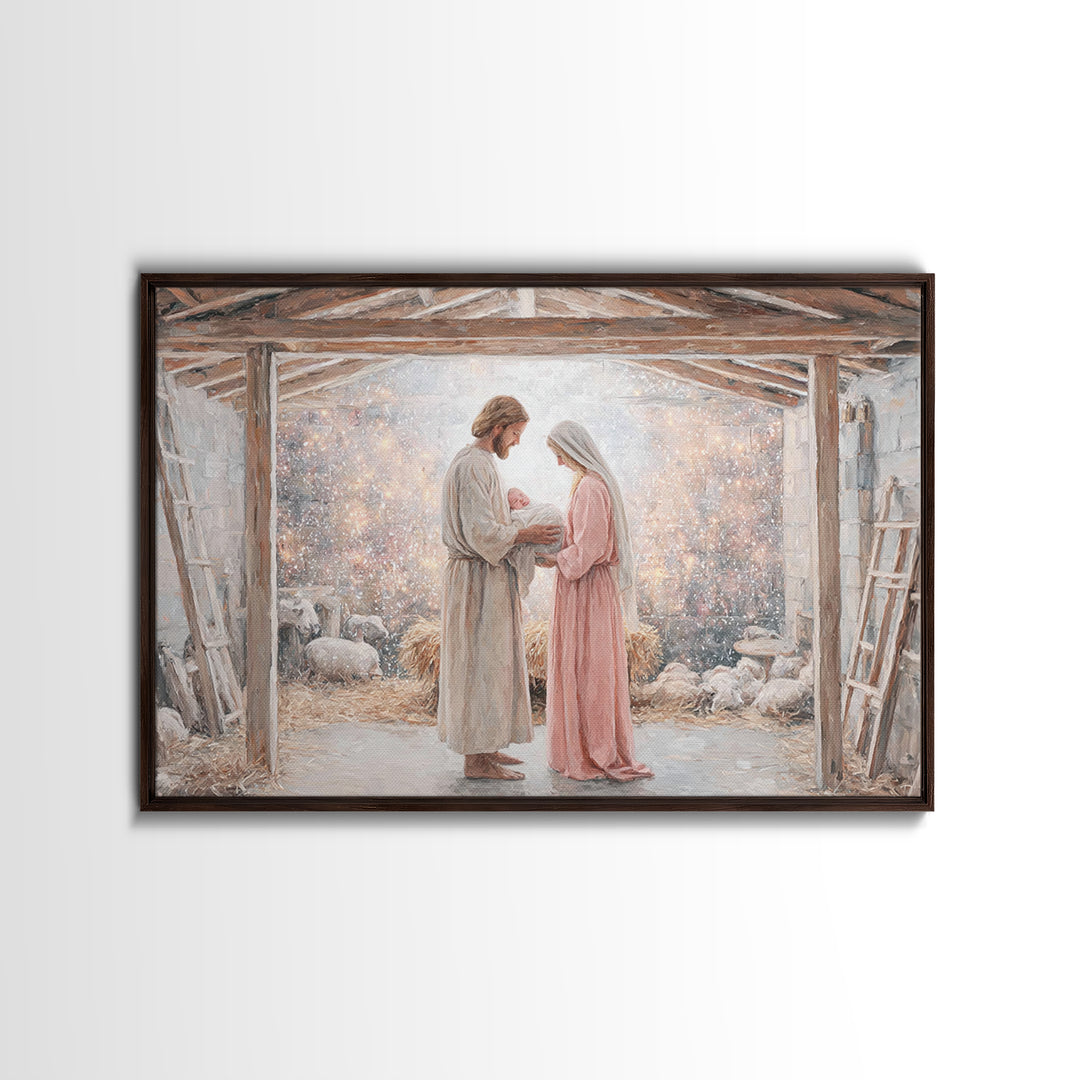 Holy Nativity Light | Framed Canvas Print | Christian Art Canvas | Christmas Art | Christian Wall Art | Jesus Christmas Art | Christian Gif
