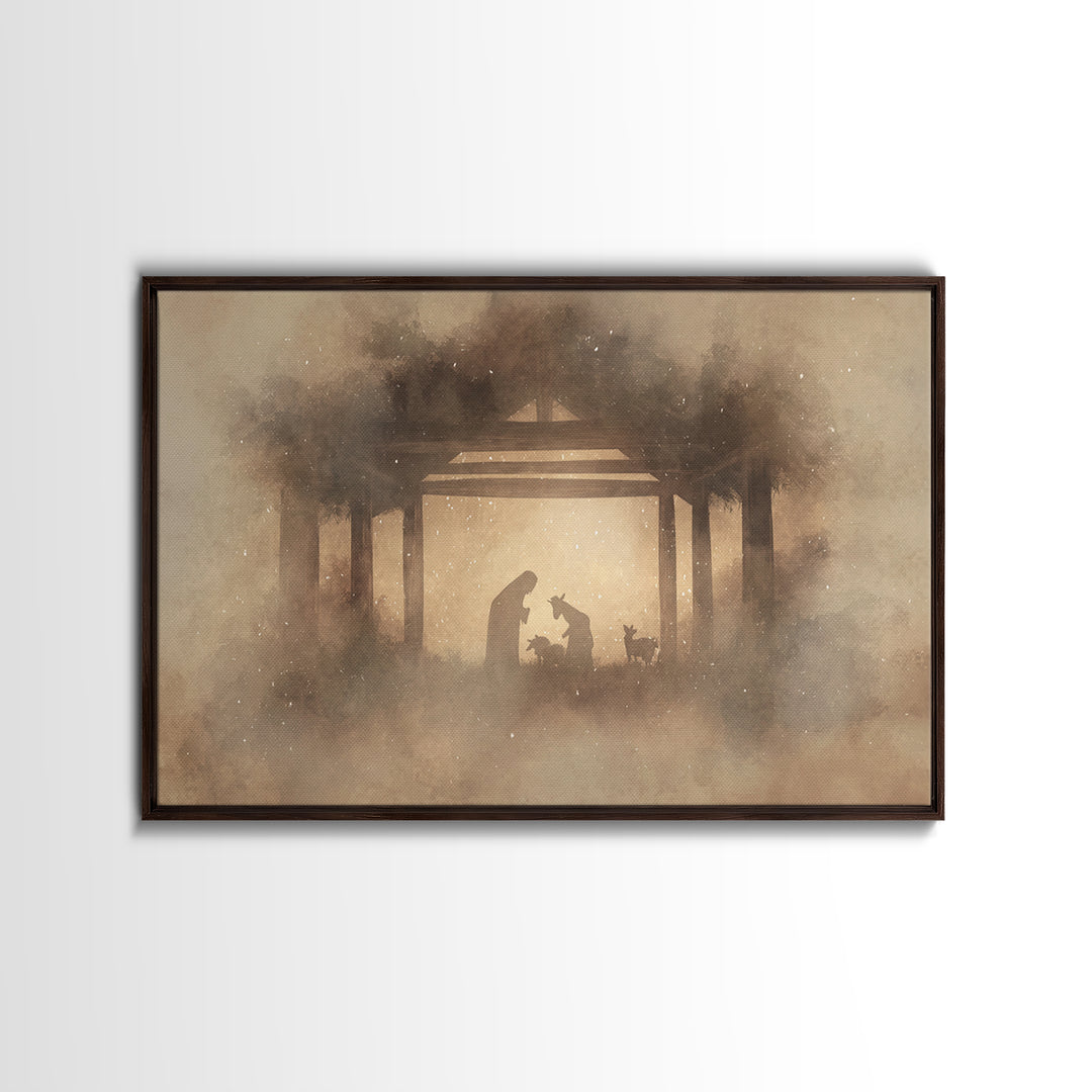 Silent Manger Calm, Framed Canvas Print, Christmas Art, Christian Wall Art, Christian Christmas Art, Christian Art Canvas, Christian Decor