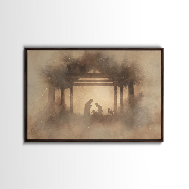 Silent Manger Calm, Framed Canvas Print, Christmas Art, Christian Wall Art, Christian Christmas Art, Christian Art Canvas, Christian Decor