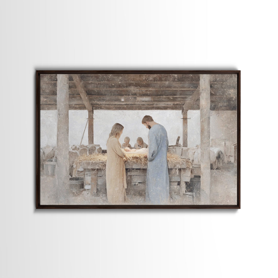 Humble Stable Grace – Framed Canvas Print – Christian Art Canvas – Christian Wall Art – Christmas Art – Christian Christmas Art – Jesus Pai