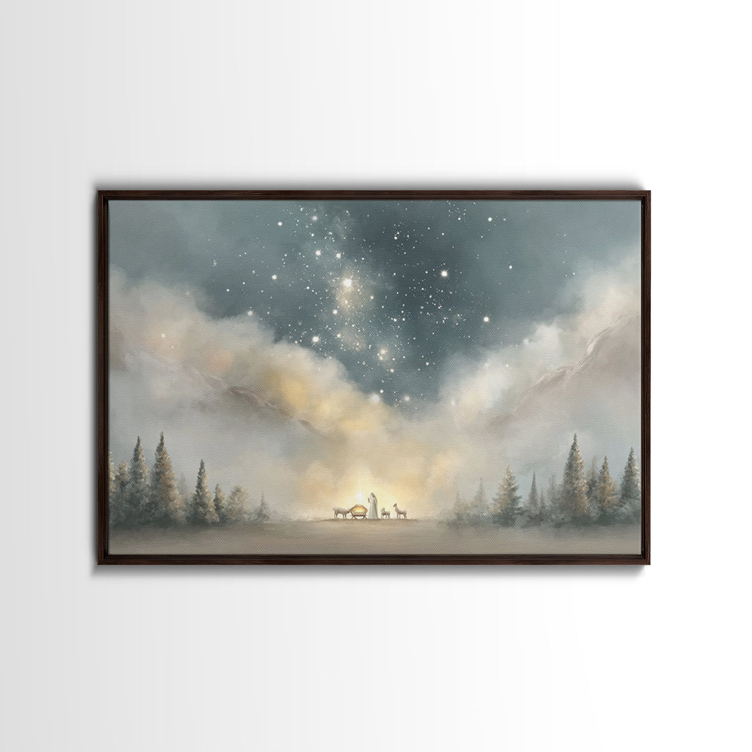 Starry Night Miracle, Framed Canvas Print, Christian Wall Art, Christmas Art, Christian Art Canvas, Christian Christmas Art, Christian Gift