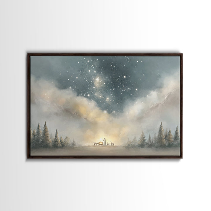 Starry Night Miracle, Framed Canvas Print, Christian Wall Art, Christmas Art, Christian Art Canvas, Christian Christmas Art, Christian Gift