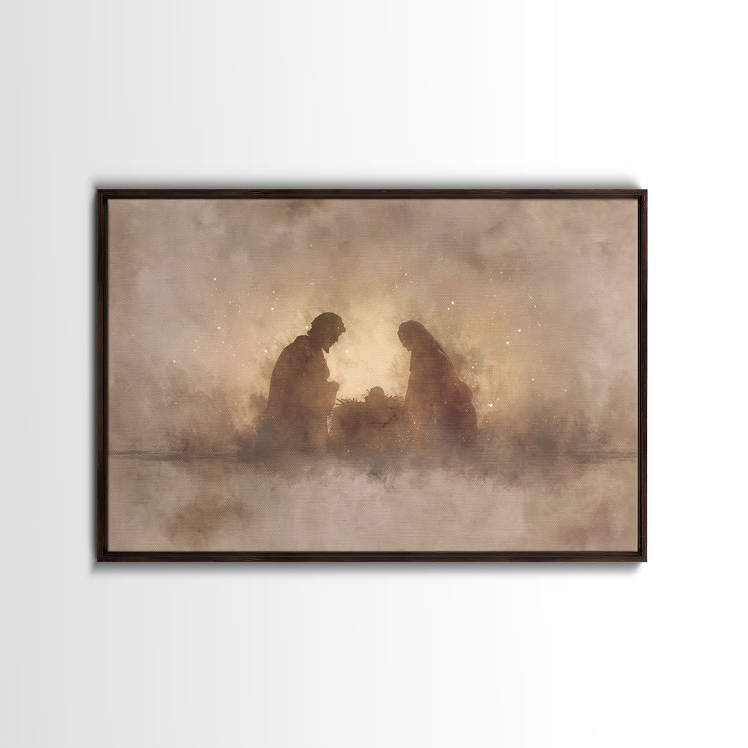 Holy Family Silhouette – Framed Canvas Print – Christian Christmas Art – Christian Art Canvas – Christmas Art – Christian Wall Art – Christ
