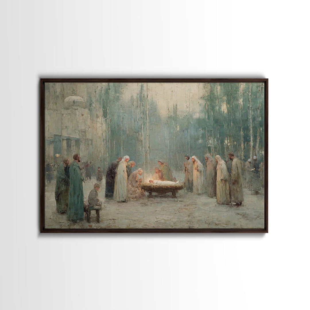 Midnight Nativity – Framed Canvas Print – Christian Wall Art – Jesus Painting – Christian Art Canvas – Christmas Art – Christian Gift