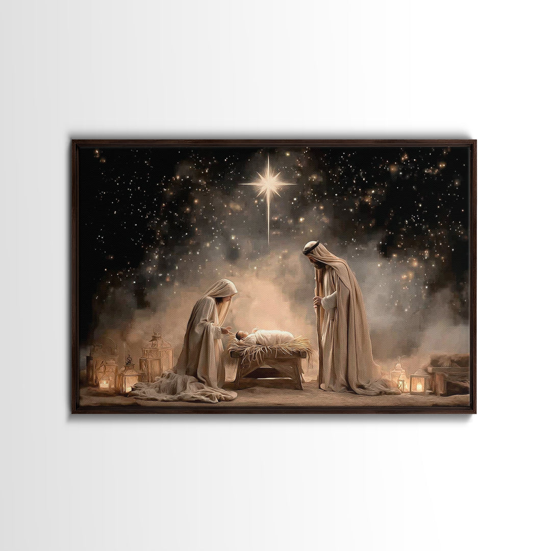 Blessed Night – Framed Canvas Print – Christian Wall Art – Christian Christmas Art – Christian Gift – Jesus Painting – Christian Art Canvas