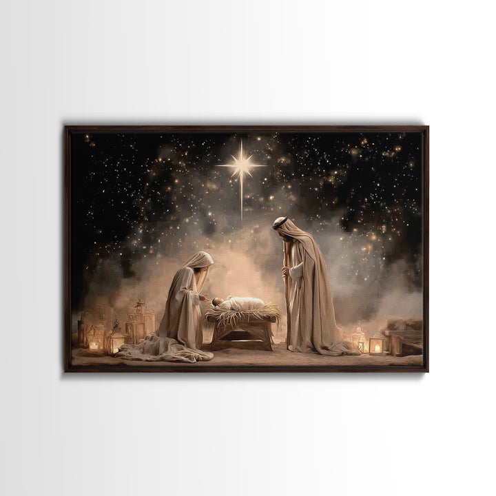 Blessed Night – Framed Canvas Print – Christian Wall Art – Christian Christmas Art – Christian Gift – Jesus Painting – Christian Art Canvas