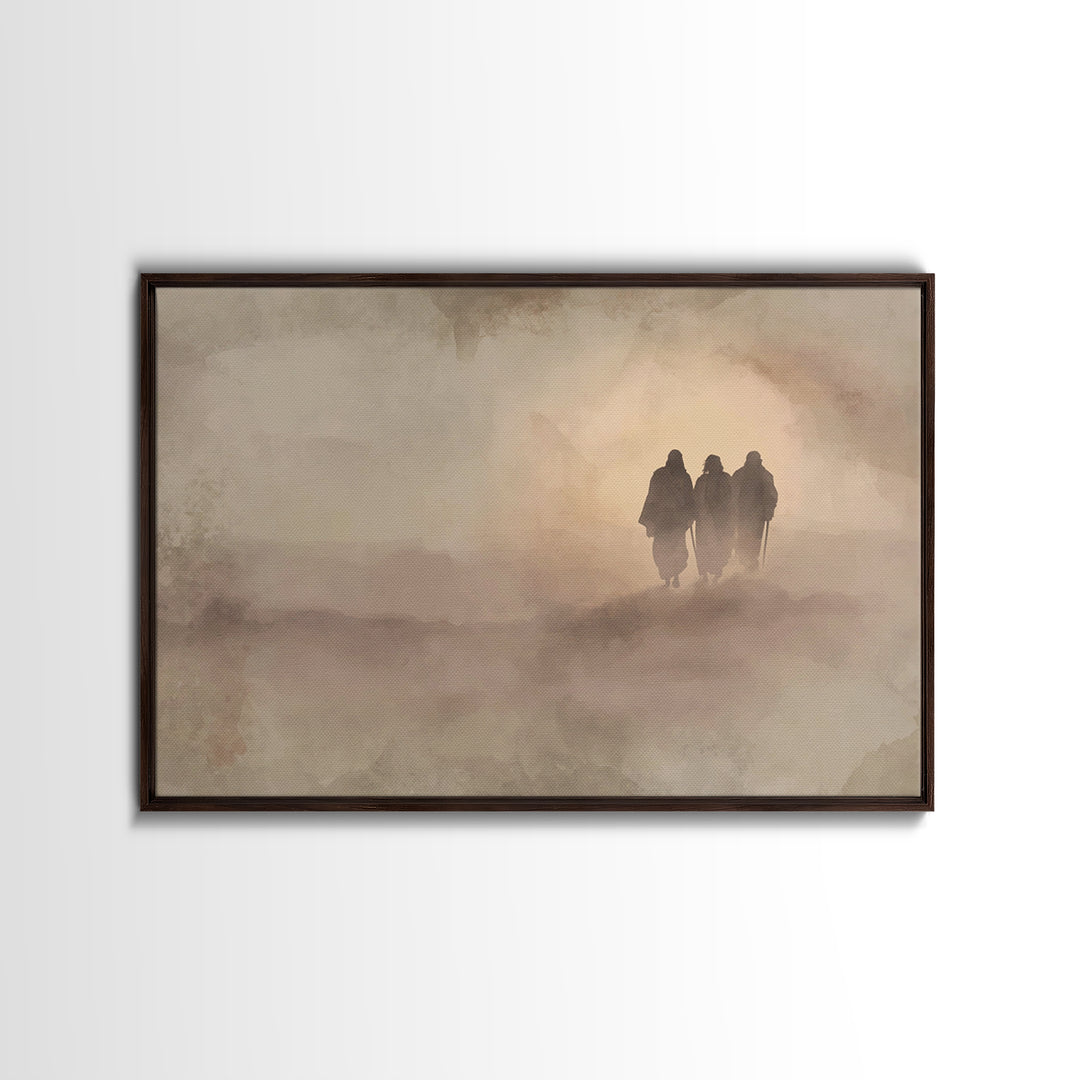 Three On The Road – Framed Canvas Print – Christian Wall Art – Christian Art Print – Christian Gift Ideas – Abstract Christian Art – Jesus