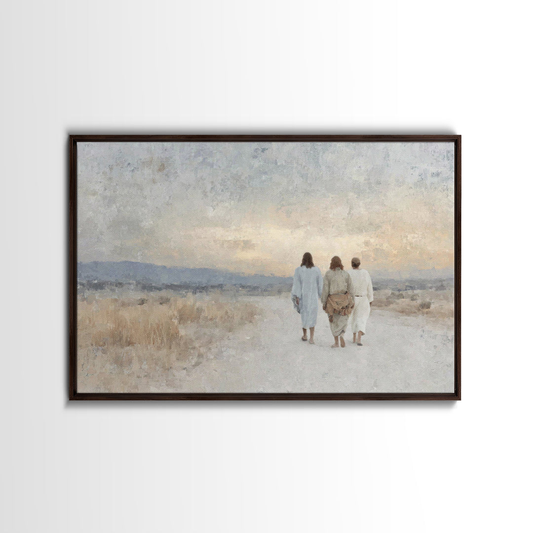 Quiet Morning Walk | Framed Canvas Print | Christian Wall Art | Christian Art Canvas | Large Jesus Painting | Subtle Christian Art | Christ
