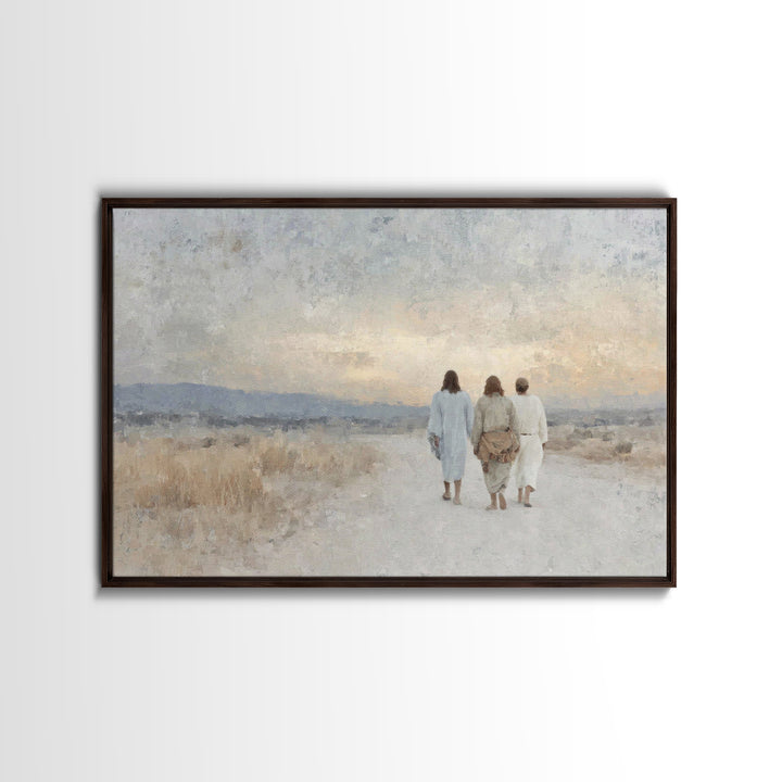 Quiet Morning Walk | Framed Canvas Print | Christian Wall Art | Christian Art Canvas | Large Jesus Painting | Subtle Christian Art | Christ
