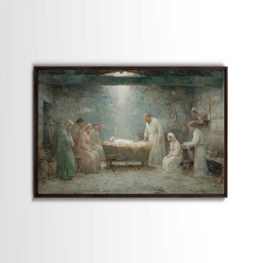 Holy Nativity – Framed Canvas Print – Christian Christmas Art – Birth Of Jesus Painting – Christian Wall Art – Christian Art Canvas