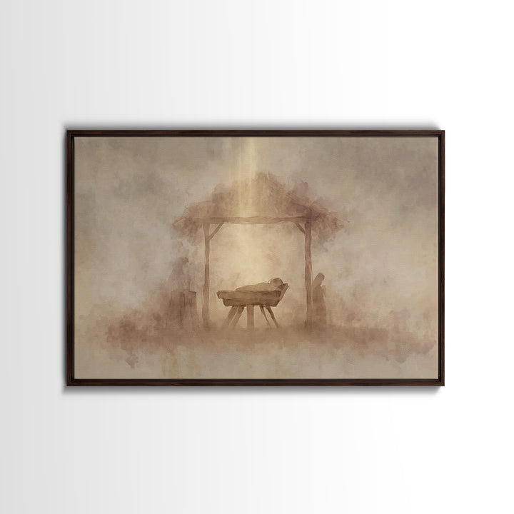 Sacred Manger – Framed Canvas Print – Christian Wall Art – Christian Christmas Art – Christian Art Canvas – Jesus Painting