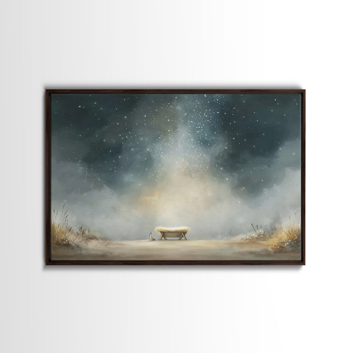 Holy Night Manger – Framed Canvas Print – Christian Wall Art – Christian Christmas Art – Jesus Painting – Christmas Canvas Wall Art