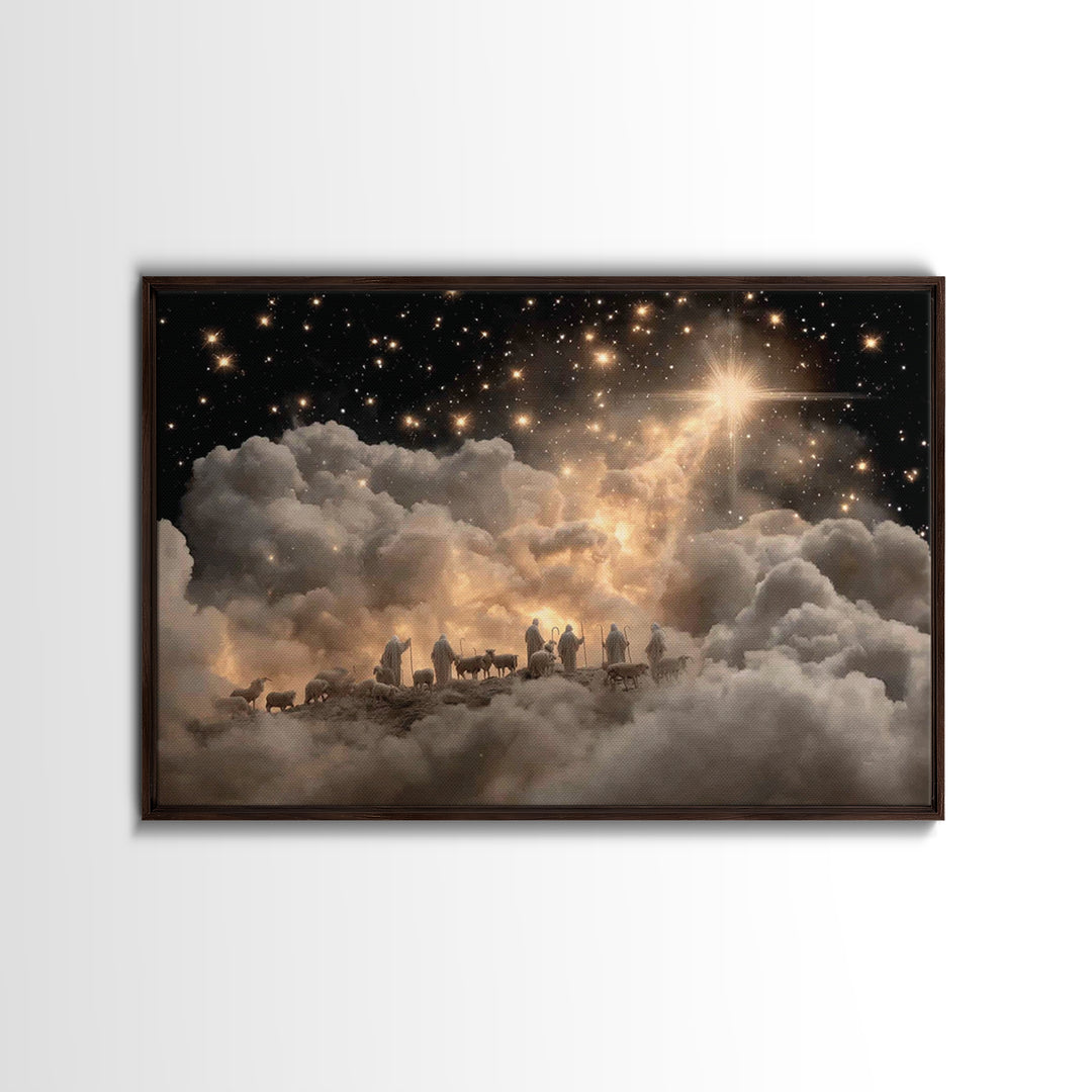 Starry Shepherds – Framed Canvas Print – Christian Christmas Art – Christian Wall Art – Christian Art Canvas – Christmas Art Prints