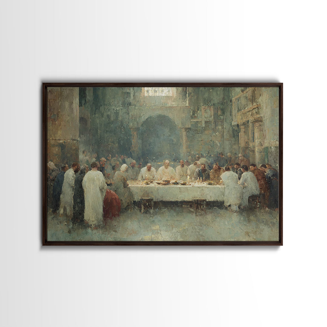 Holy Supper Glow, Framed Canvas Print, Christian Wall Art, Christian Art Canvas, Christian Paintings, Jesus Art Print, Christian Decor