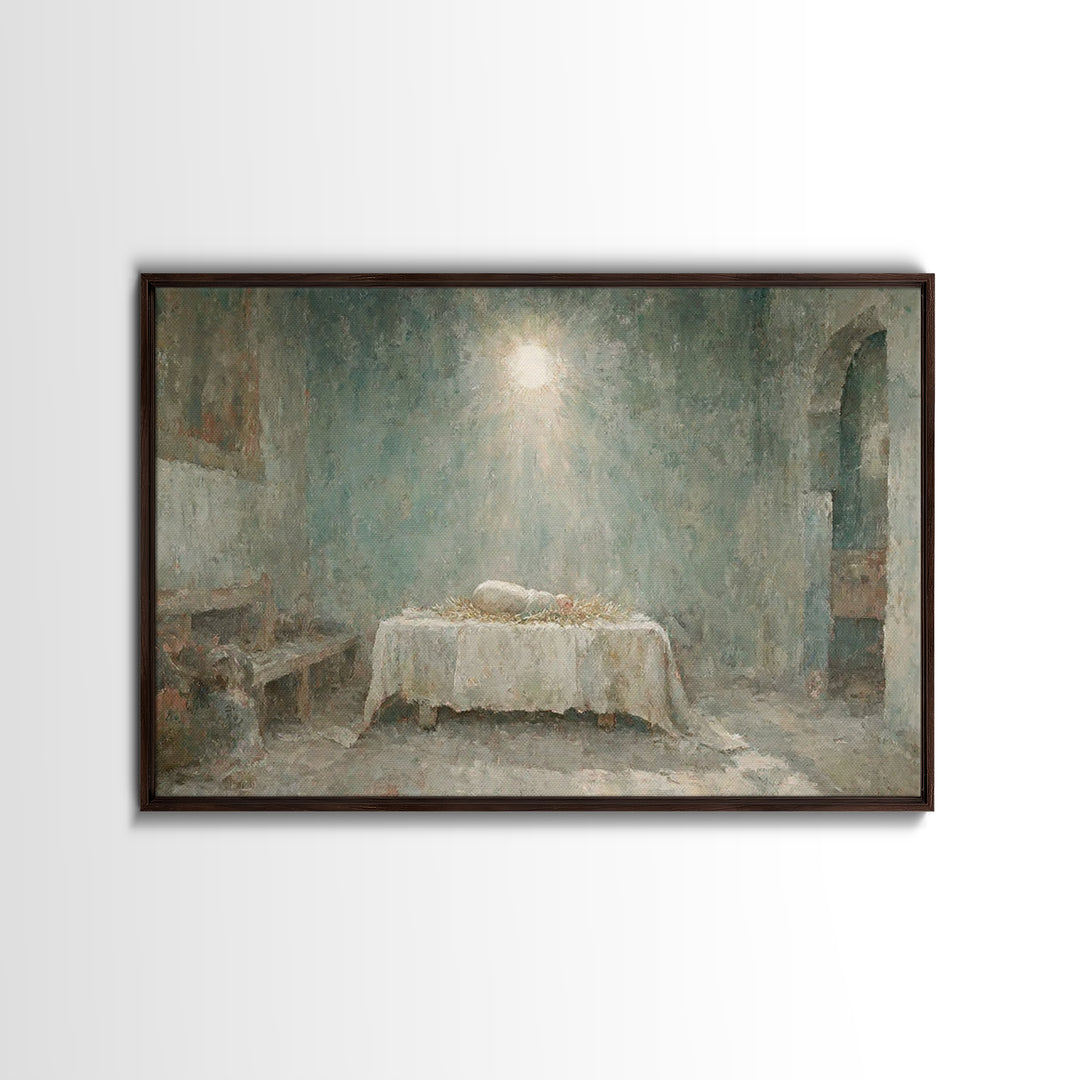 Silent Birth Dawn – Framed Canvas Print – Christmas Wall Art – Christian Art – Christian Christmas – Jesus Christmas Art – Christmas Canvas