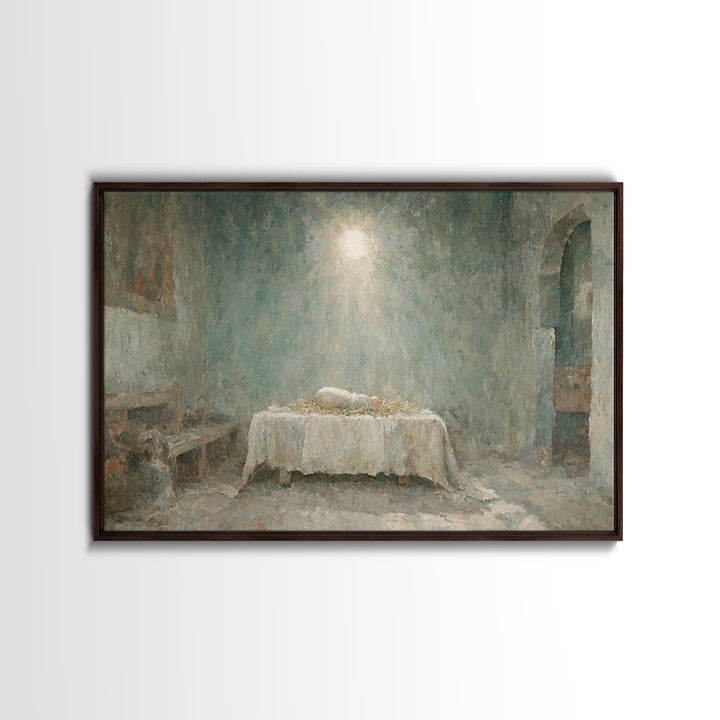Silent Birth Dawn – Framed Canvas Print – Christmas Wall Art – Christian Art – Christian Christmas – Jesus Christmas Art – Christmas Canvas