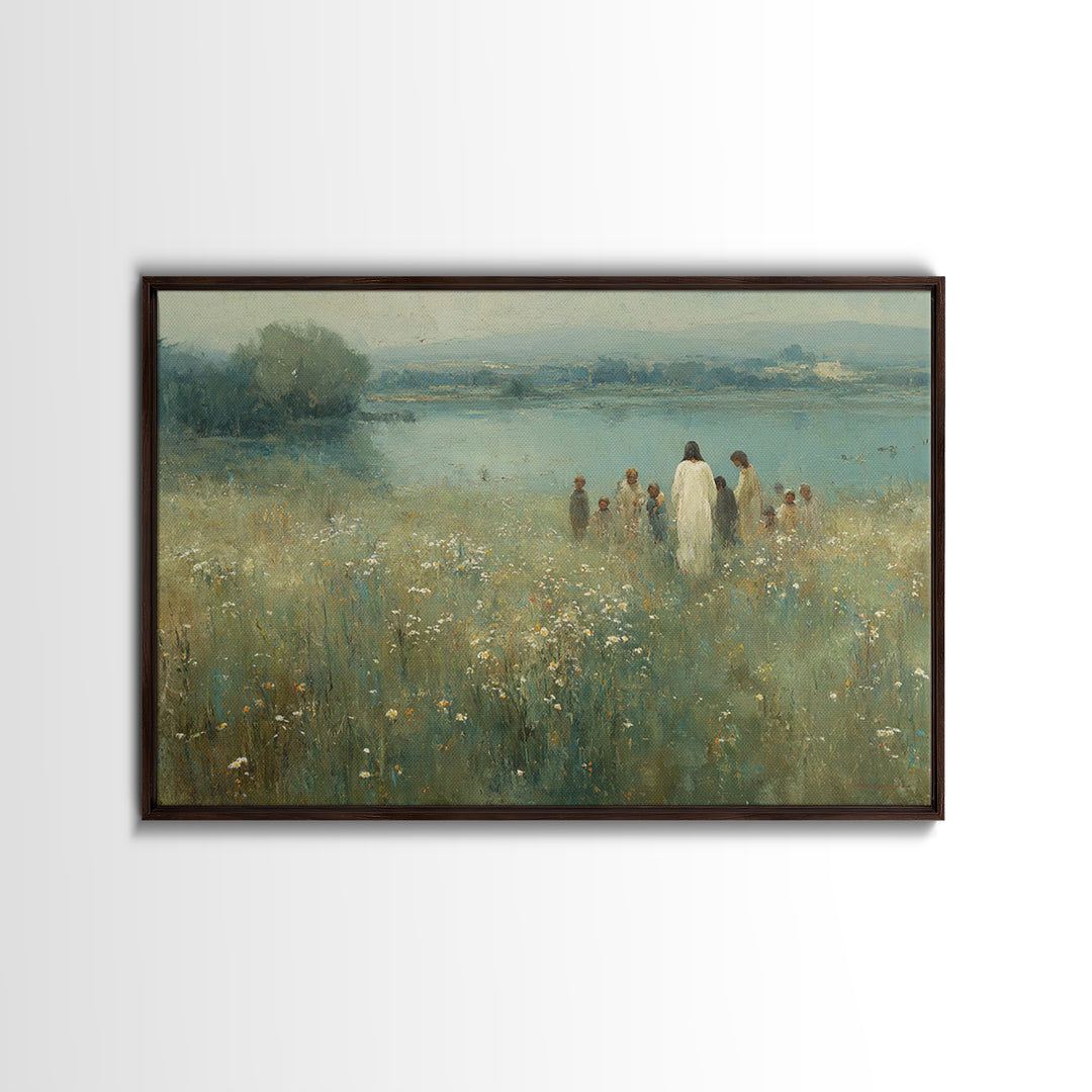 Graceful Pasture, Framed Canvas Print, Jesus Painting, Christian Wall Art, Christmas Art Prints, Christian Art Canvas