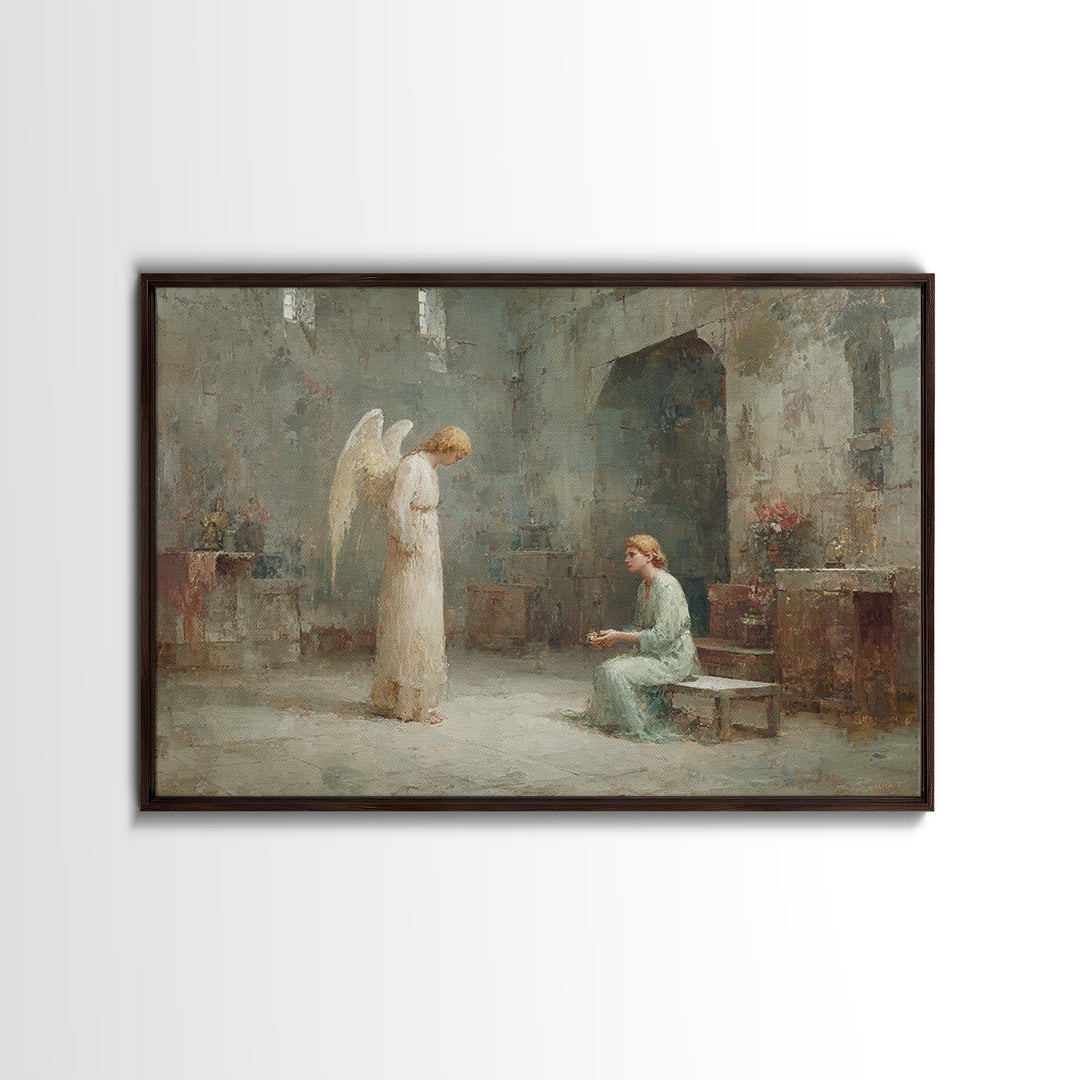 Holy Annunciation – Framed Canvas Print – Christian Christmas Art – Christian Art Canvas – Christian Wall Art – Moody Christian Art – Chris