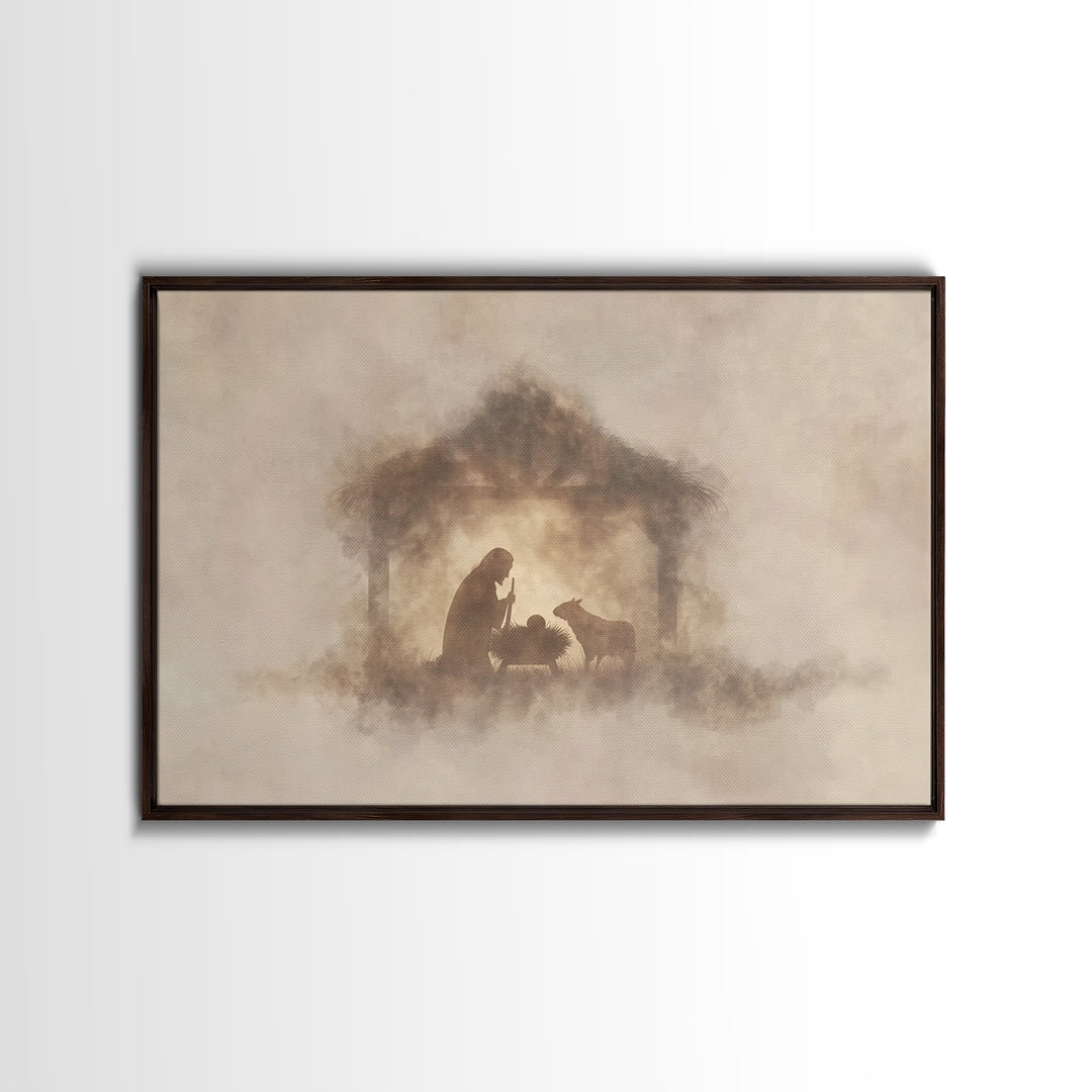 Cross In The Mist – Framed Canvas Print – Christian Art Work – Christian Wall Art – Minimalist Christian Art – Christian Art Canvas – Subtl