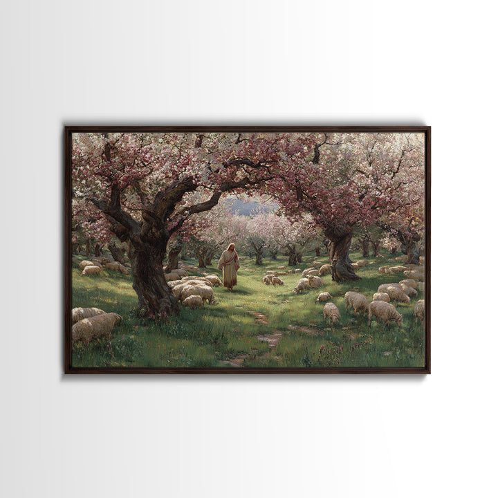 Shepherd’s Garden – Framed Canvas Print – Jesus Painting – Christian Wall Art – Christian Art Canvas – Pastoral Scenery – Christian Christm