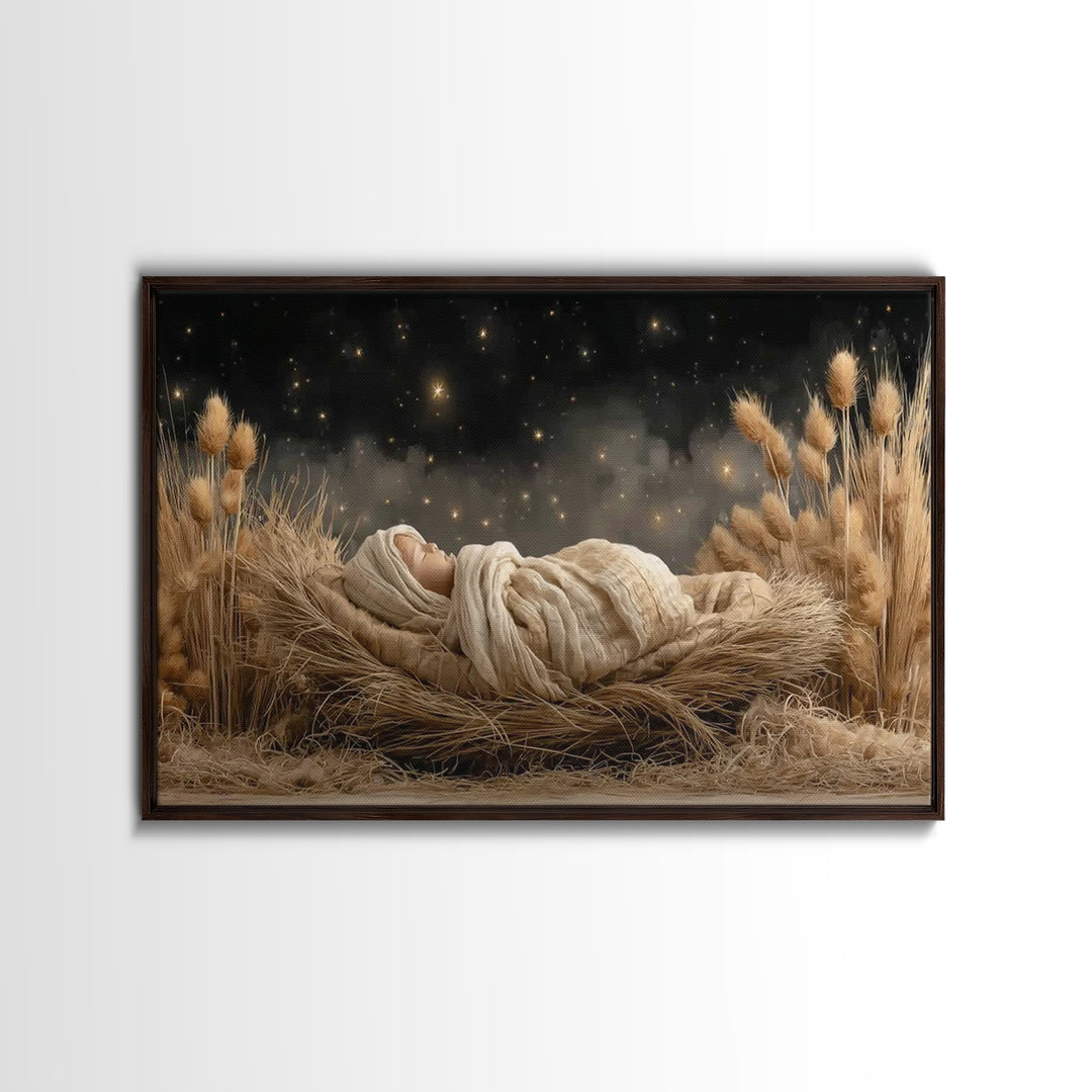 Humble Stable, Framed Canvas Print, Christian Wall Art, Christmas Art, Christian Art Canvas, Framed Christmas Art, Christian Christmas Deco