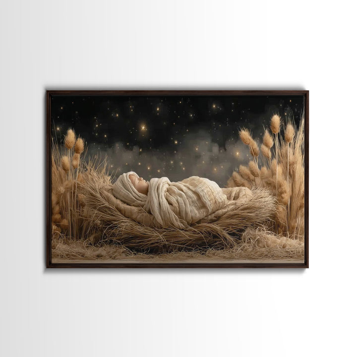 Humble Stable, Framed Canvas Print, Christian Wall Art, Christmas Art, Christian Art Canvas, Framed Christmas Art, Christian Christmas Deco