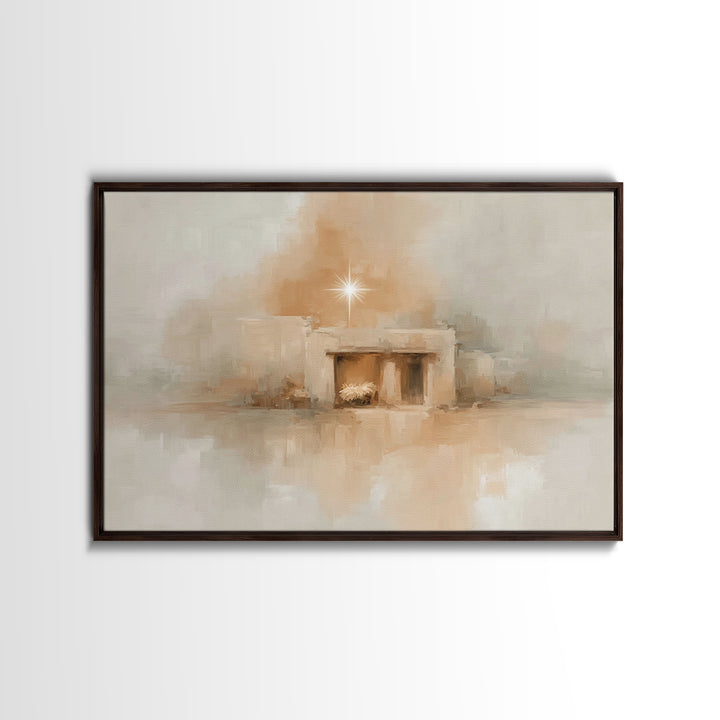 Golden Chapel Stillness – Framed Canvas Print – Christian Christmas Decor – Christmas Art Work – Christian Art Print – Christmas Wall Art