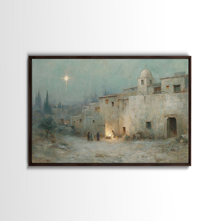 Frosted Chapel Glow | Framed Canvas Print | Christian Art Work | Christian Christmas Art | Christmas Canvas Wall Art | Christian Decoration