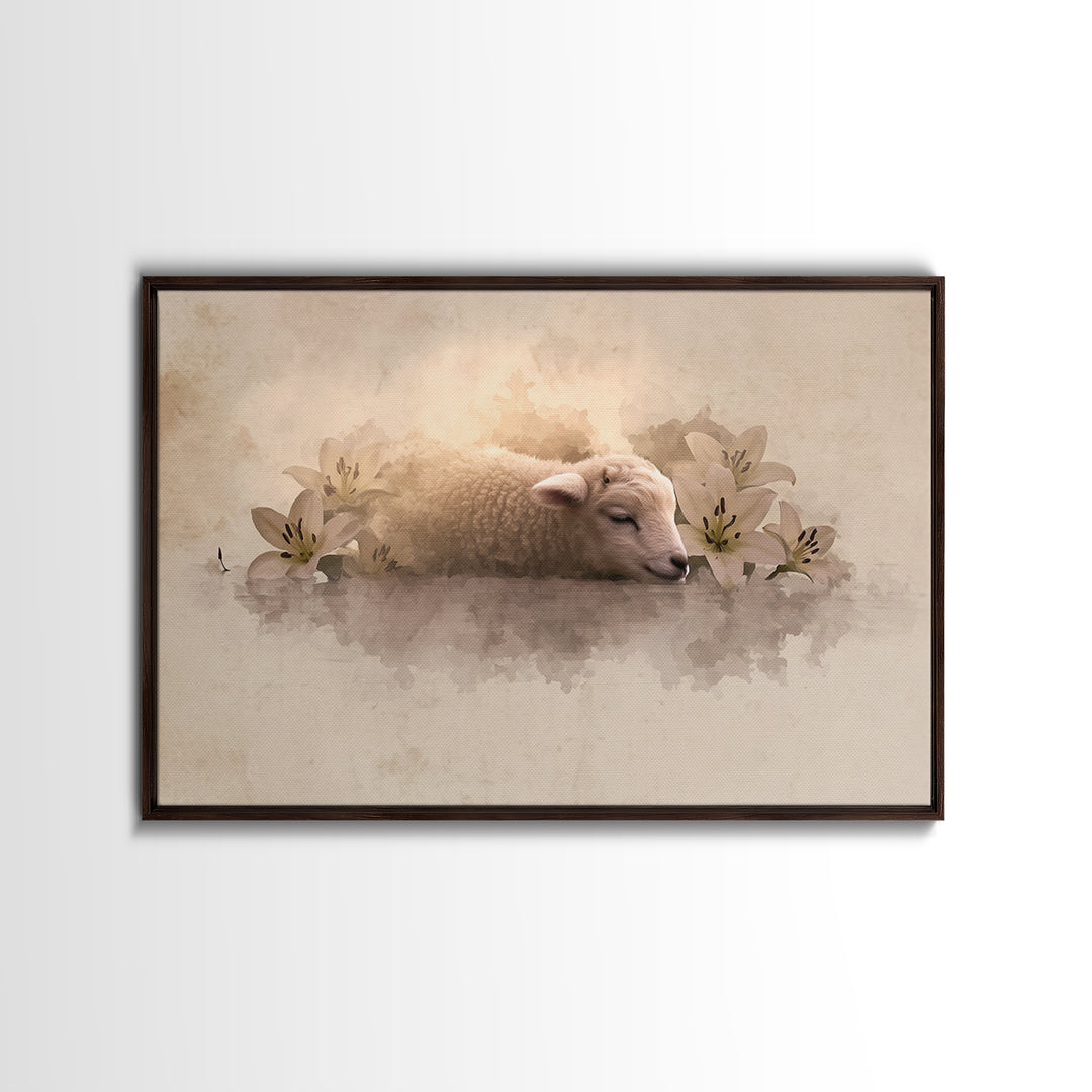 Lamb Of Peace – Framed Canvas Print – Christian Wall Art – Christian Art Canvas – Jesus Painting – Pastoral Scenery – Christian Christmas A