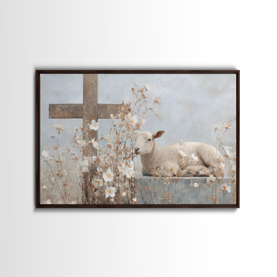 Graceful Blooming Lamb | Framed Canvas Print | Christian Art Canvas | Christian Wall Art | Christian Painting | Subtle Christian Art | Chri