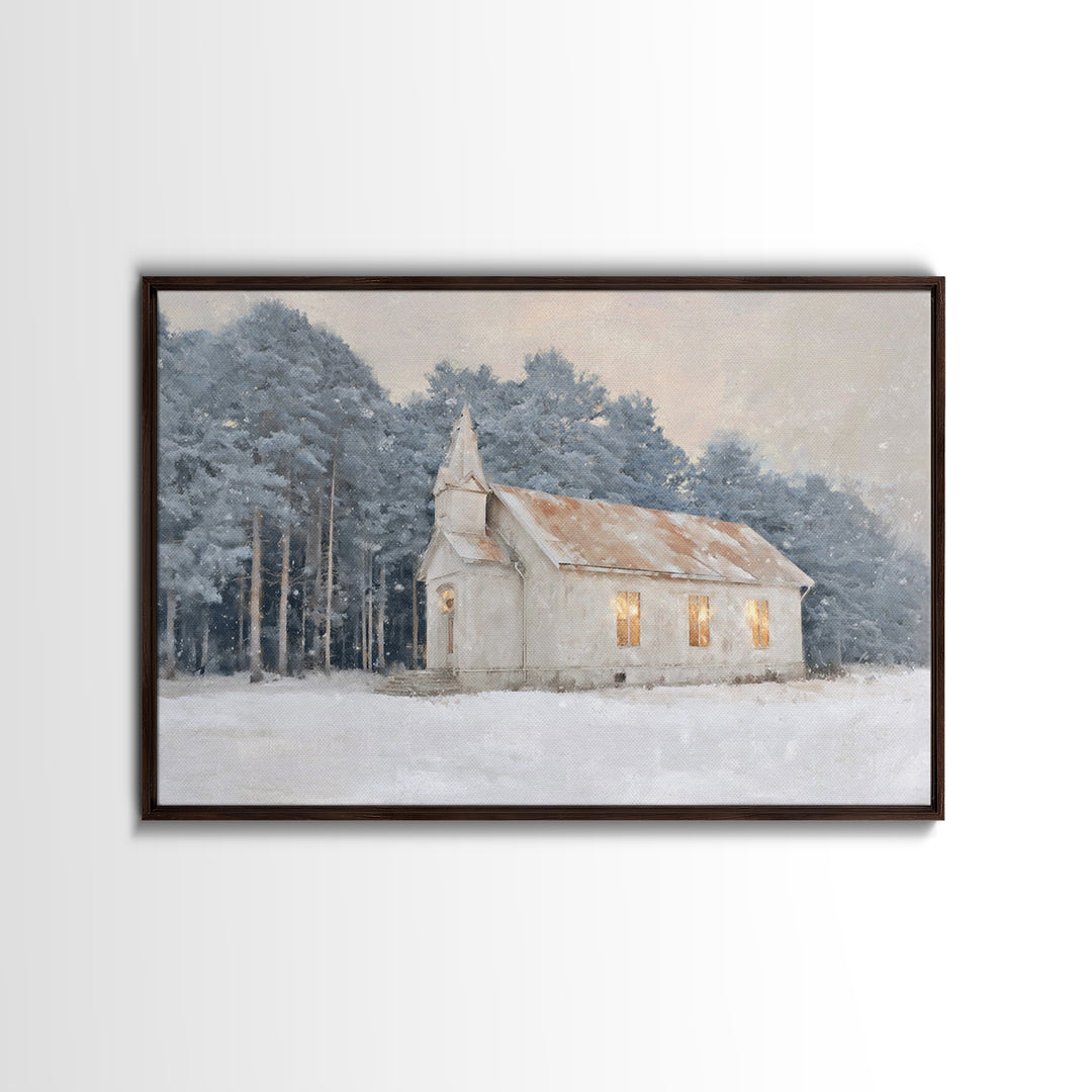 Silent Church Light | Framed Canvas Print | Christian Wall Art | Christmas Art Work | Christian Christmas Art | Subtle Christian Art | Chri