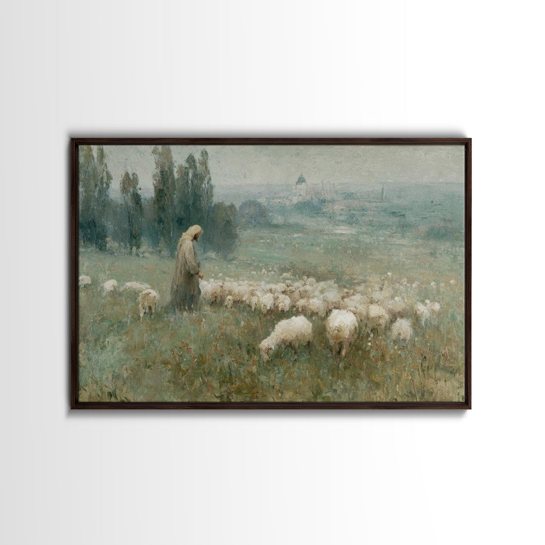 Shepherds Of Grace – Framed Canvas Print – Christian Wall Art – Jesus Painting – Christian Christmas Art – Pastoral Scenery – Christian Art