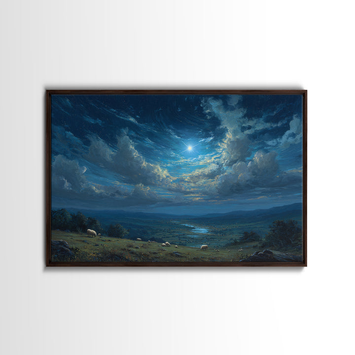 Shepherds Under Heaven – Framed Canvas Print – Christian Art Canvas – Christmas Art Prints – Christian Wall Art – Christian Christmas Art –