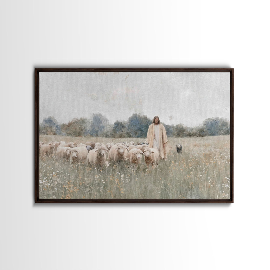Still Meadow Grace – Framed Canvas Print – Christian Art Prints – Christian Wall Art – Jesus Painting – Christian Art Canvas – Christian Gi
