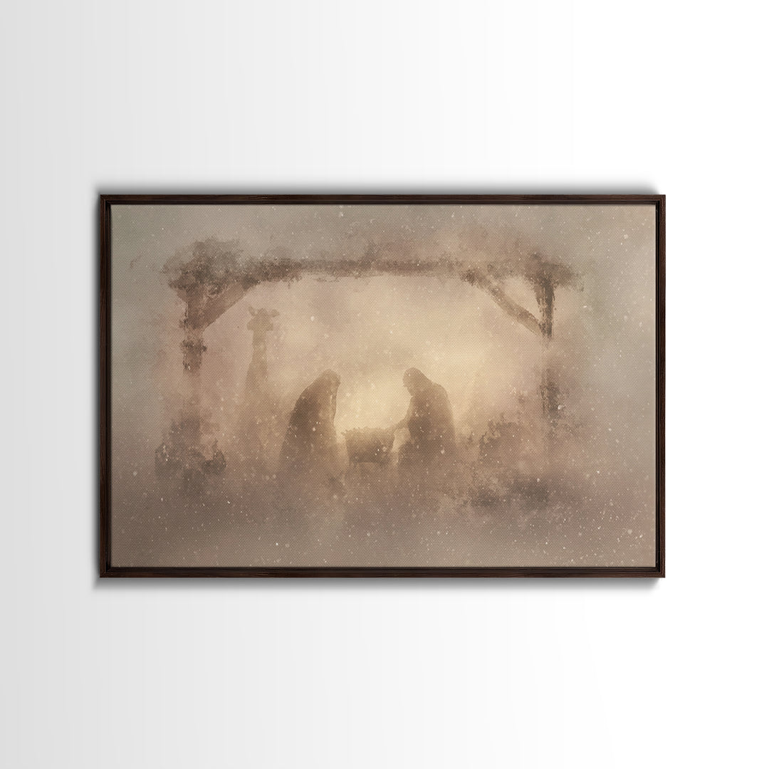 Silent Manger Wonder, Framed Canvas Print, Christian Art Canvas, Christian Christmas Art, Modern Christian Art, Jesus Painting, Christian W