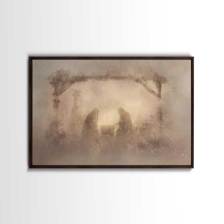 Silent Manger Wonder, Framed Canvas Print, Christian Art Canvas, Christian Christmas Art, Modern Christian Art, Jesus Painting, Christian W