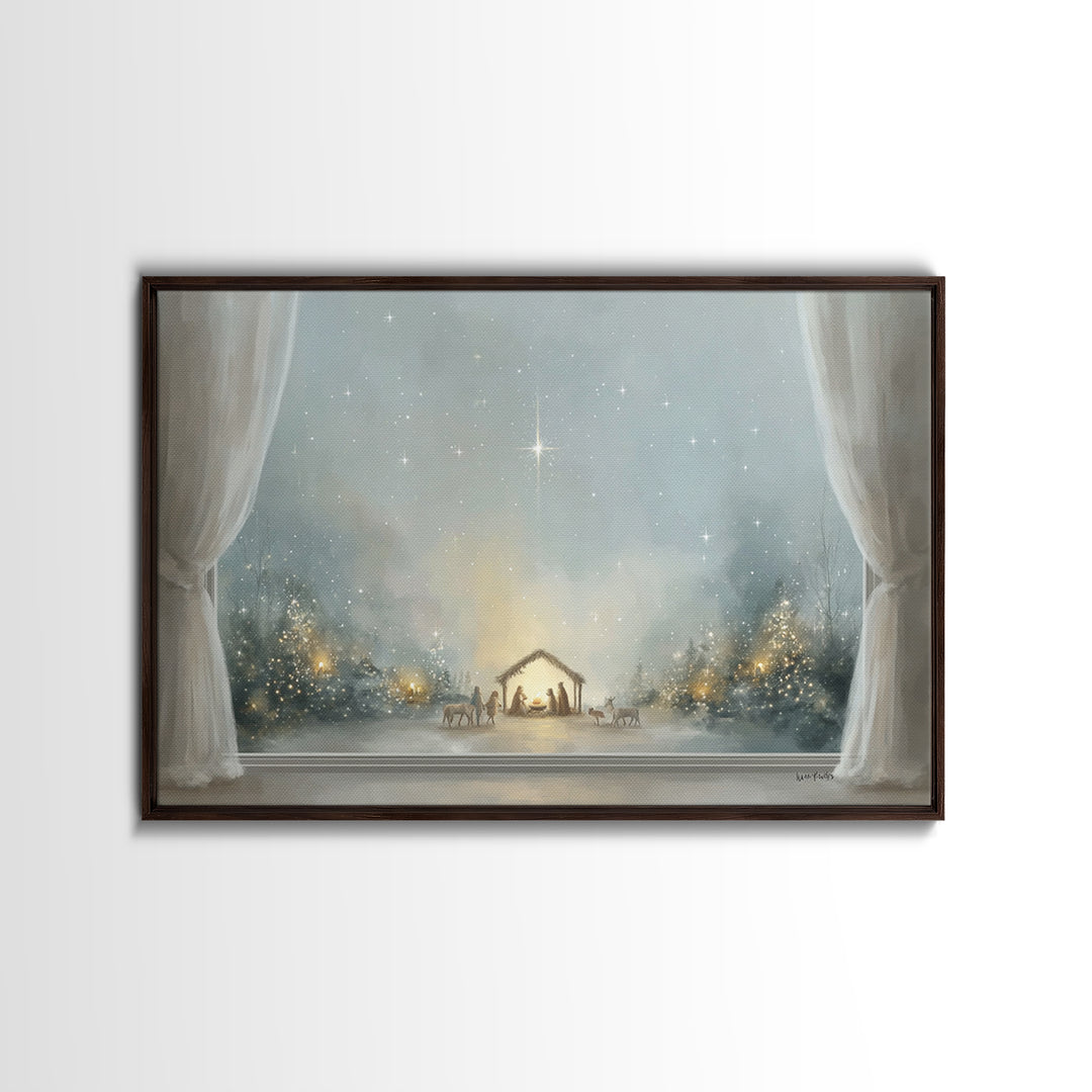 Blessed Nativity Glow – Framed Canvas Print – Christian Art Canvas – Christmas Art – Christian Wall Art – Jesus Painting – Christian Christ